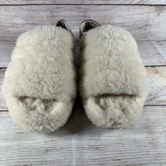 UGG Fluff Yeah Womens Size 6 Slide Sandals Slingback Slippers Cream Sheepskin - Picture 3 of 10